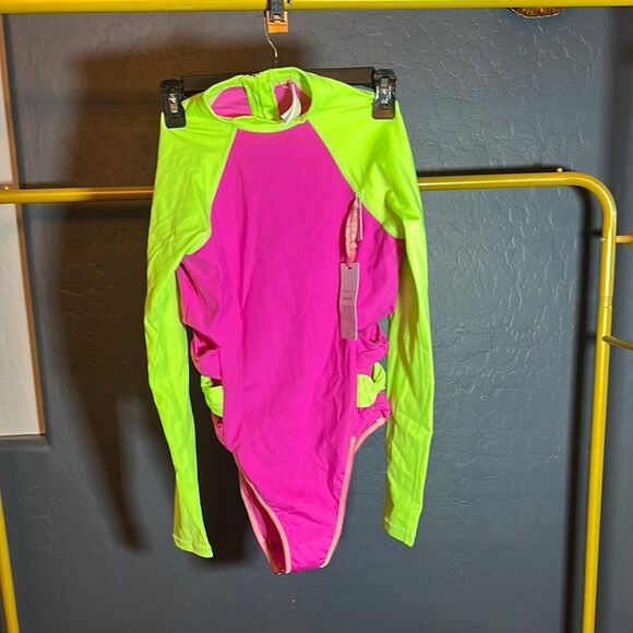 LoveShackFancy Hurley  Neon Pink and Lime Green Swimsuit - Picture 1 of 8